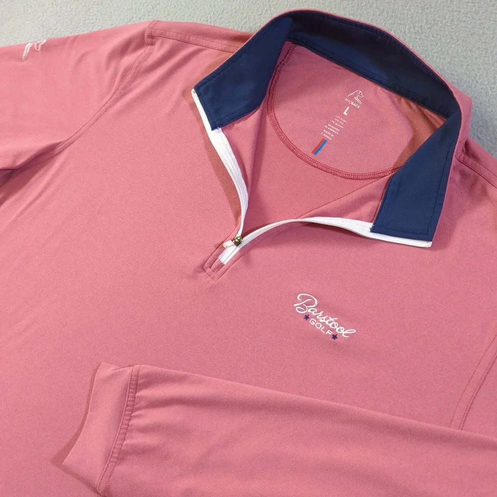 Rhoback Barstool Golf Pullover Mens Large Coral Quarter Zip Performance Stretch
